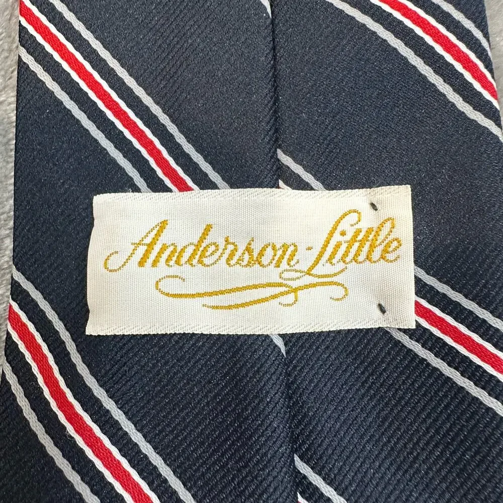 Vintage Anderson Little Tie Navy Blue Red Diagonal Stripe Classic Preppy